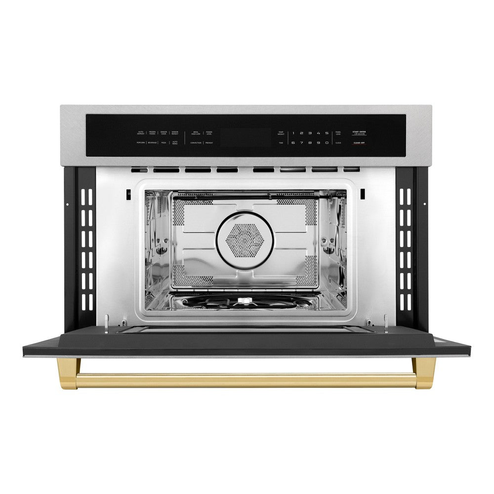 ZLINE Autograph Edition 30 in. 1.6 cu ft. Built-in Convection Microwave Oven in Satin Stainless Steel and Polished Gold Accents (MWOZ-30-SS-G)