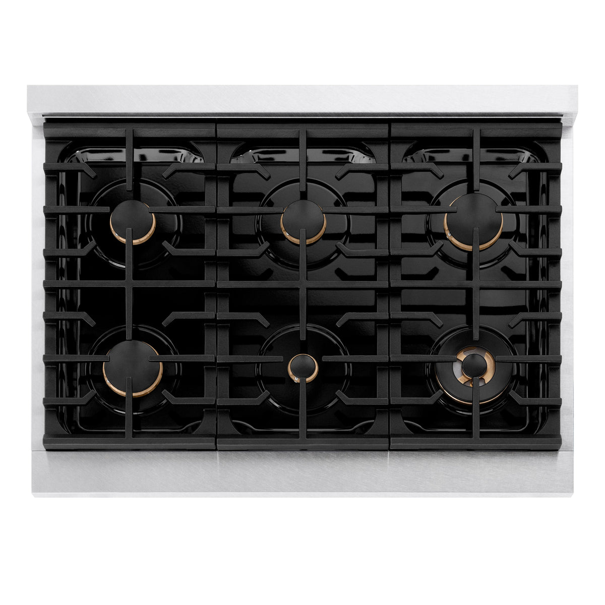 ZLINE 36 in. Autograph Edition Paramount Gas Rangetop with 6 Burners and Porcelain Cooktop in Satin Stainless Steel with Champagne Bronze Accents (SRTSZ-36-CB)
