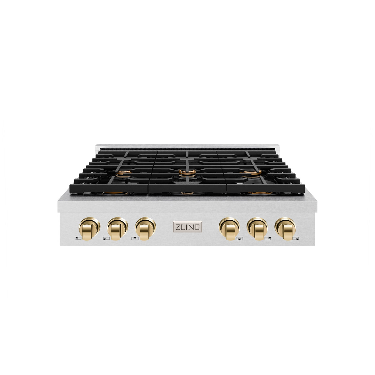 ZLINE 36 in. Autograph Edition Paramount Gas Rangetop with 6 Burners and Porcelain Cooktop in Satin Stainless Steel with Polished Gold Accents (SRTSZ-36-G)