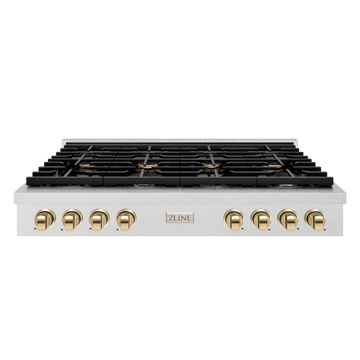 ZLINE 48 in. Autograph Edition Paramount Gas Rangetop with 8 Burners and Porcelain Cooktop in Satin Stainless Steel with Polished Gold Accents (SRTSZ-48-G)