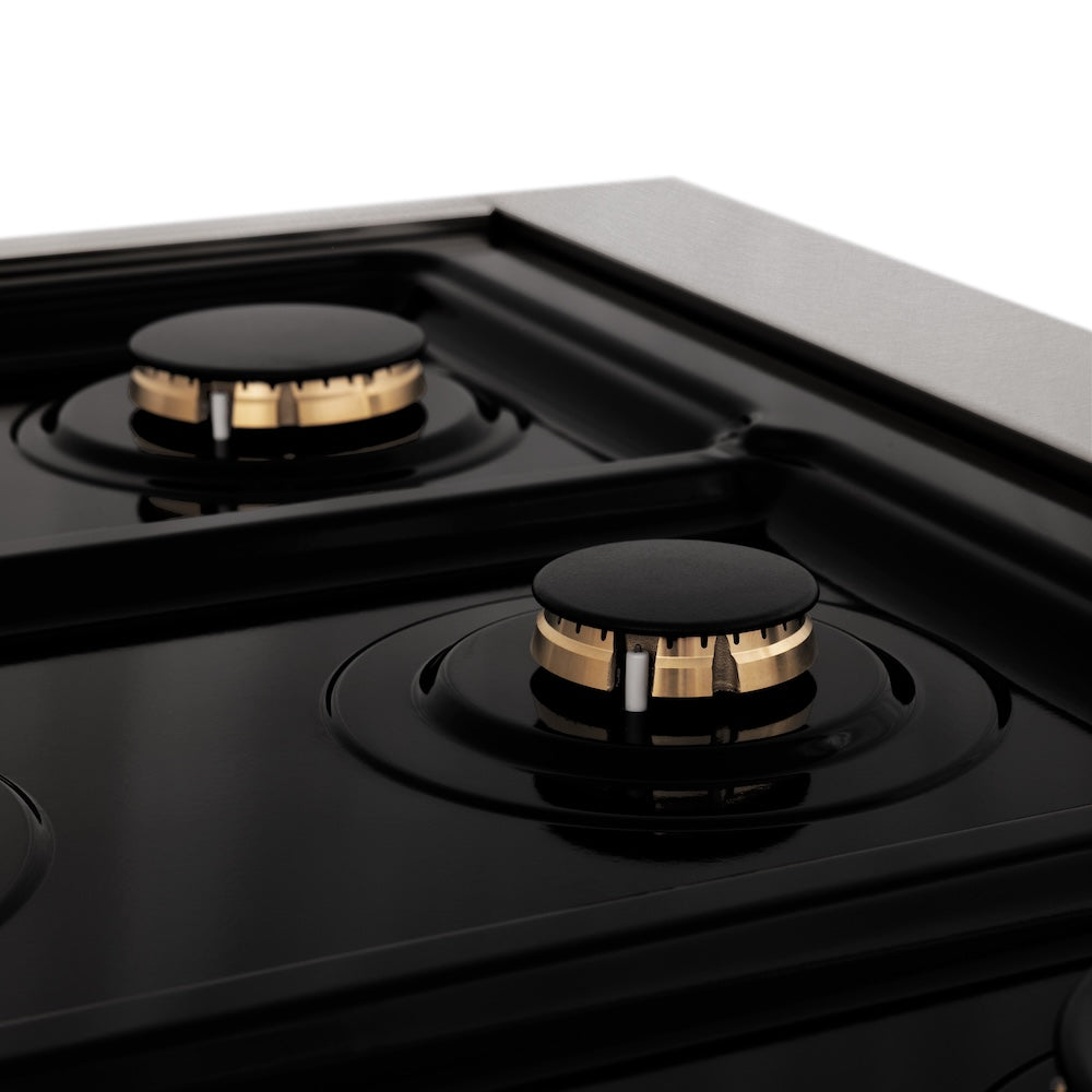 ZLINE 36 in. 4.6 cu. ft. Legacy Dual Fuel Range with Gas Cooktop and Electric Convection Oven in Satin Stainless Steel with 6 Brass Burners (RAS-SN-BR-36)