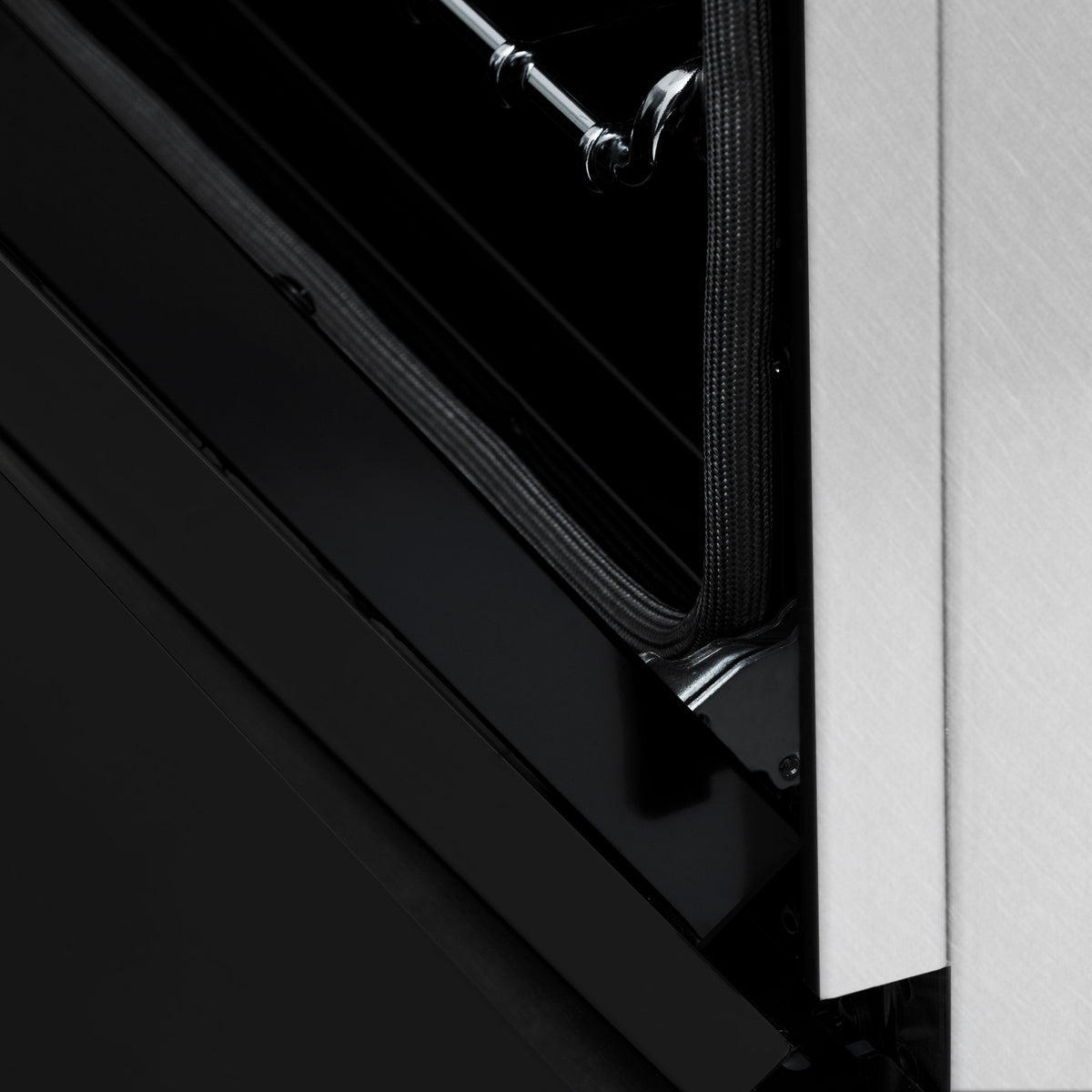 ZLINE 24 in. 2.8 cu. ft. Legacy Dual Fuel Range with 4 Burner Gas Cooktop and Electric Convection Oven in Satin Stainless Steel and Black Matte Door (RAS-BLM-24)