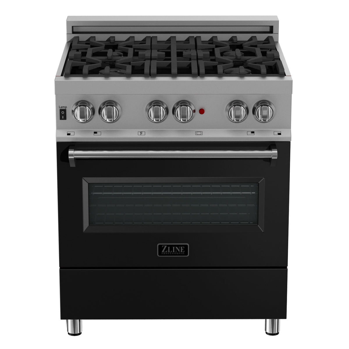 ZLINE 30 in. 4.0 cu. ft. Legacy Dual Fuel Range with 4 Burner Gas Cooktop and Electric Convection Oven in Satin Stainless Steel and Black Matte Door (RAS-BLM-30)
