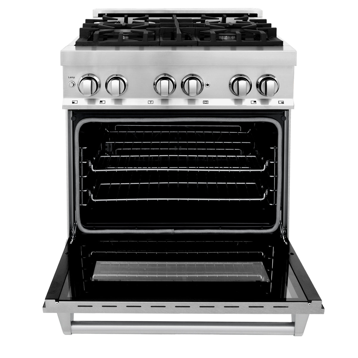 ZLINE 30 in. 4.0 cu. ft. Legacy Dual Fuel Range with 4 Burner Gas Cooktop and Electric Convection Oven in Stainless Steel with Satin Stainless Steel Door (RA-SN-30)