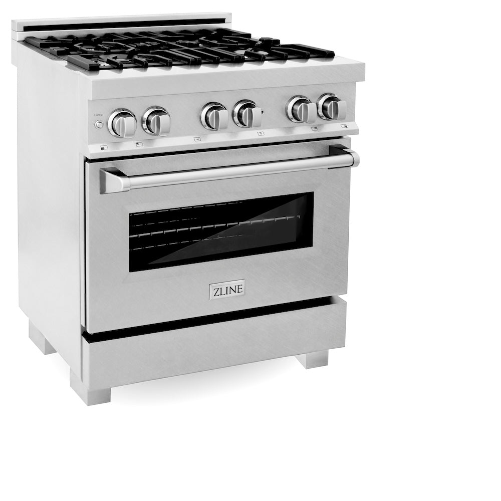 ZLINE 30 in. 4.0 cu. ft. Legacy Dual Fuel Range with 4 Burner Gas Cooktop and Electric Convection Oven in Satin Stainless Steel (RAS-SN-30)