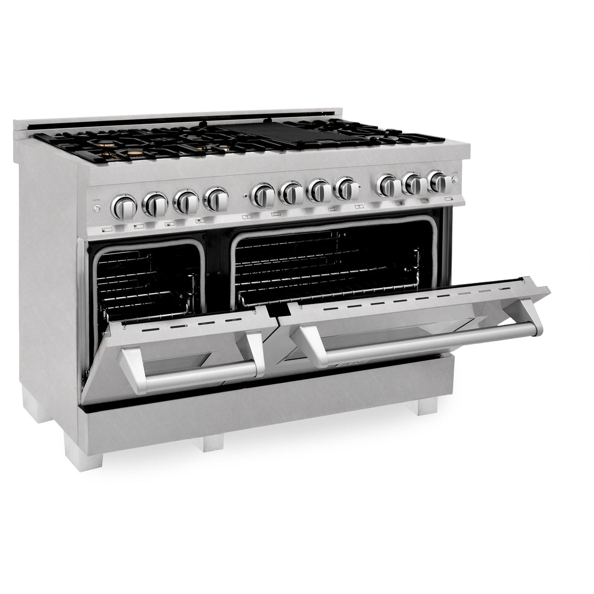 ZLINE 48 in. 6.0 cu. ft. Legacy Dual Fuel Range with Gas Cooktop and 2 Electric Ovens in Satin Stainless Steel with 6 Brass Burners (RAS-SN-BR-48)