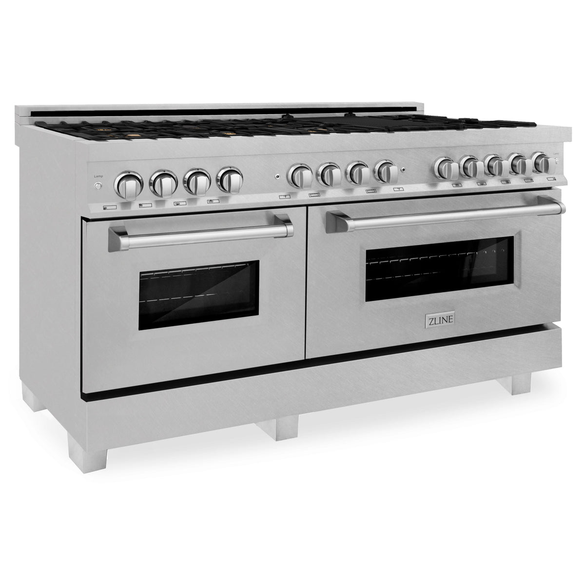 ZLINE 60 in. 7.4 cu. ft. Legacy Dual Fuel Range with Gas Cooktop and 2 Electric Convection Ovens in Satin Stainless Steel with 8 Brass Burners (RAS-SN-BR-60)