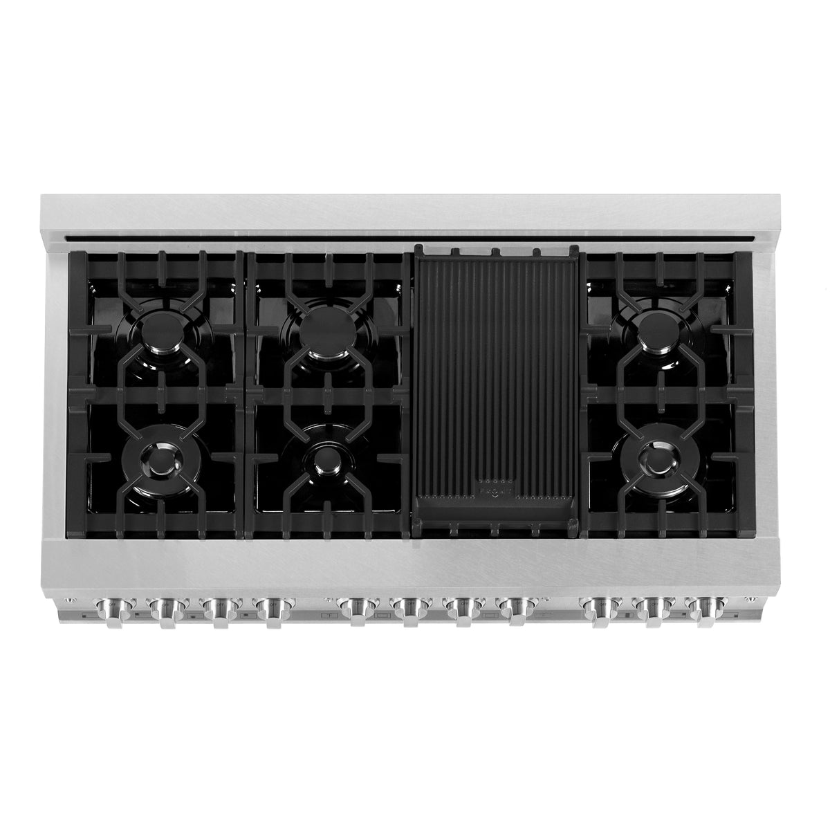 ZLINE 48 in. 6.0 cu. ft. Legacy Dual Fuel Range with 7 Burner Gas Cooktop and 2 Electric Ovens in Satin Stainless Steel and White Matte Doors (RAS-WM-48)