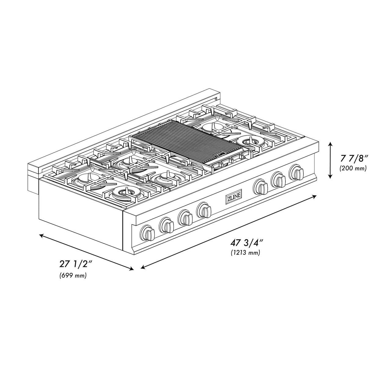 ZLINE 48 in. Legacy Gas Rangetop with 7 Burners and Porcelain Cooktop in Satin Stainless Steel (RTS-48)