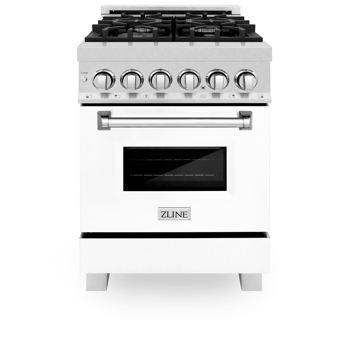 ZLINE 24 in. 2.8 cu. ft. Legacy Dual Fuel Range with 4 Burner Gas Cooktop and Electric Convection Oven in Satin Stainless Steel and White Matte Door (RAS-WM-24)