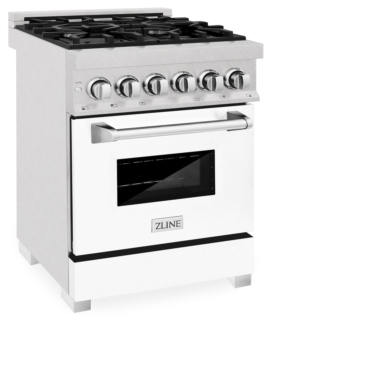 ZLINE 24 in. 2.8 cu. ft. Legacy Dual Fuel Range with 4 Burner Gas Cooktop and Electric Convection Oven in Satin Stainless Steel and White Matte Door (RAS-WM-24)