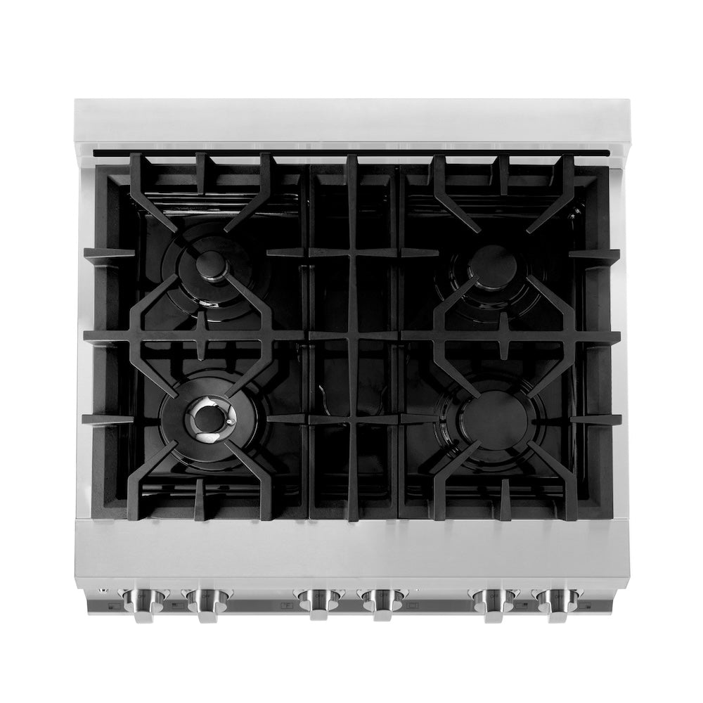ZLINE 30 in. 4.0 cu. ft. Legacy Dual Fuel Range with 4 Burner Gas Cooktop and Electric Convection Oven in Stainless Steel and Black Matte Door (RA-BLM-30)