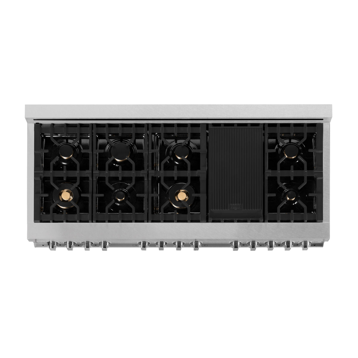 ZLINE 60 in. 7.4 cu. ft. Legacy Dual Fuel Range with Gas Cooktop and 2 Electric Convection Ovens in Satin Stainless Steel with 8 Brass Burners and Griddle (RAS-SN-BR-GR-60)