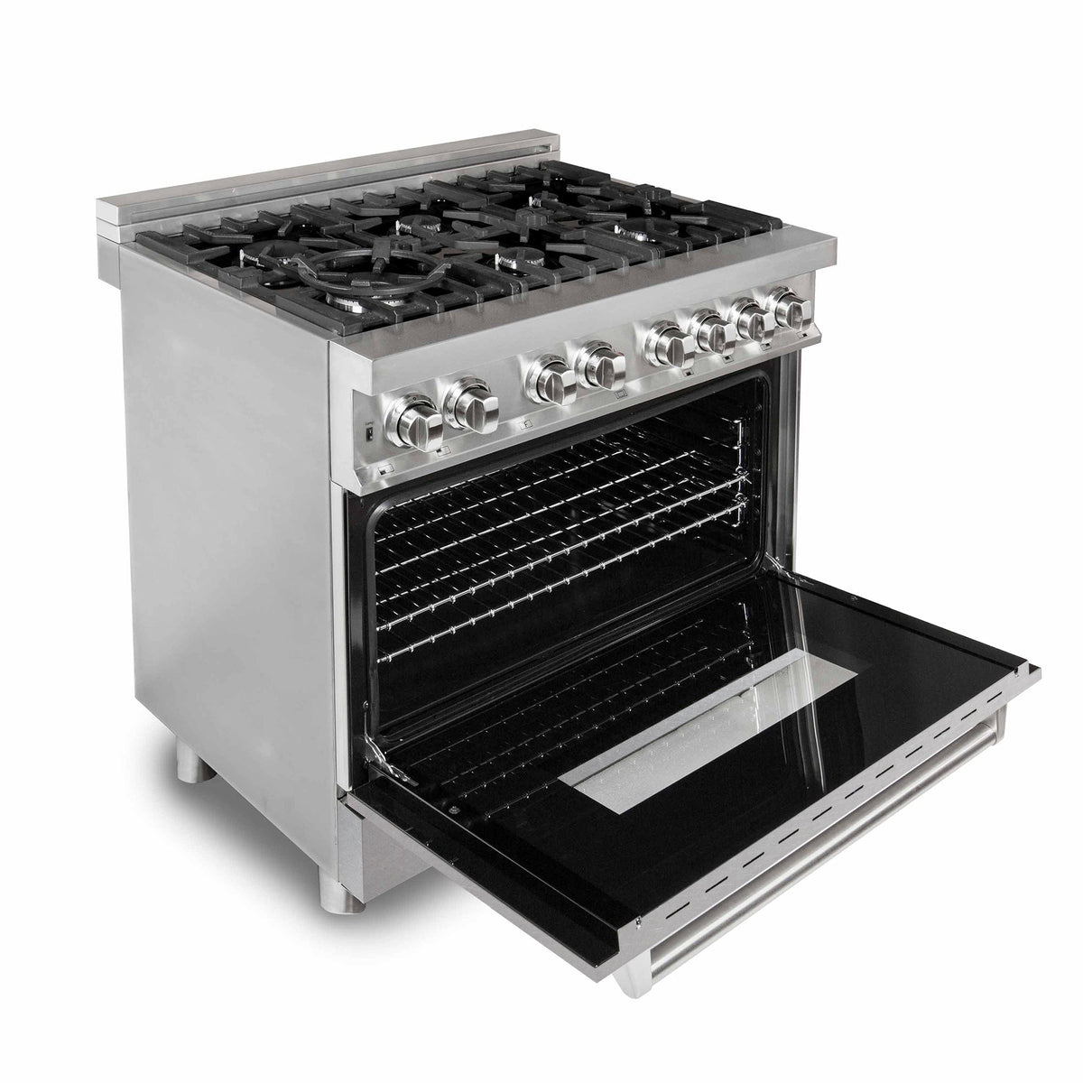 ZLINE 36 in. 4.6 cu. ft. Legacy Dual Fuel Range with 6 Burner Gas Cooktop and Electric Convection Oven in Stainless Steel with Satin Stainless Steel Door (RA-SN-36)