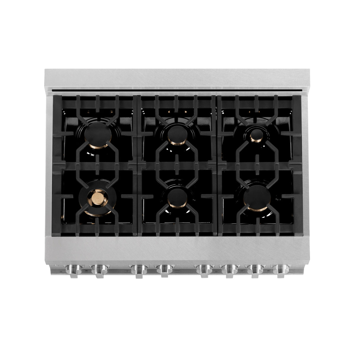 ZLINE 36 in. 4.6 cu. ft. Legacy Dual Fuel Range with Gas Cooktop and Electric Convection Oven in Satin Stainless Steel with 6 Brass Burners and Griddle (RAS-SN-BR-GR-36)