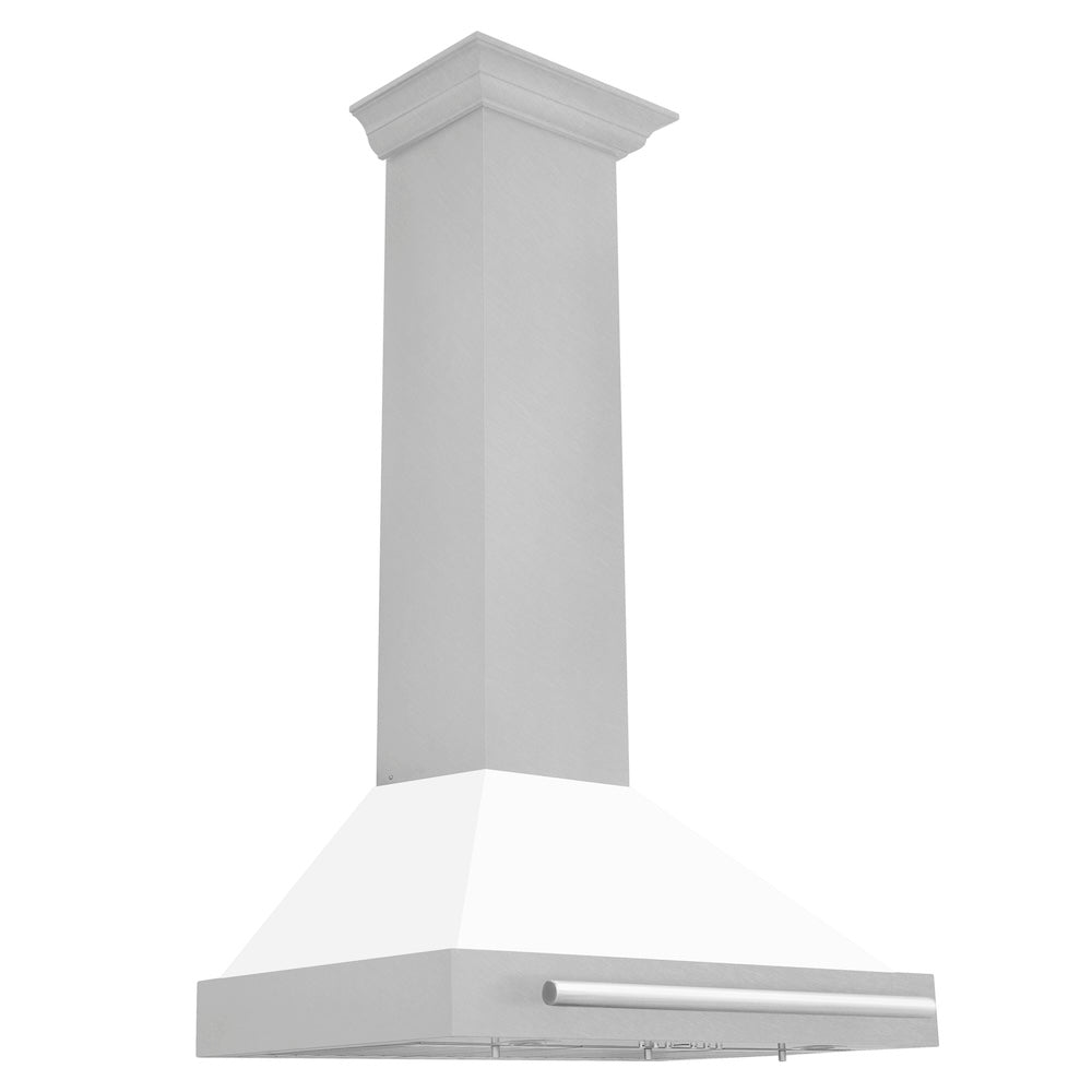 ZLINE 30 in. Convertible Fingerprint Resistant DuraSnow® Stainless Steel Range Hood with White Matte Shell and Stainless Steel Handle (KB4SNX-WM-30)