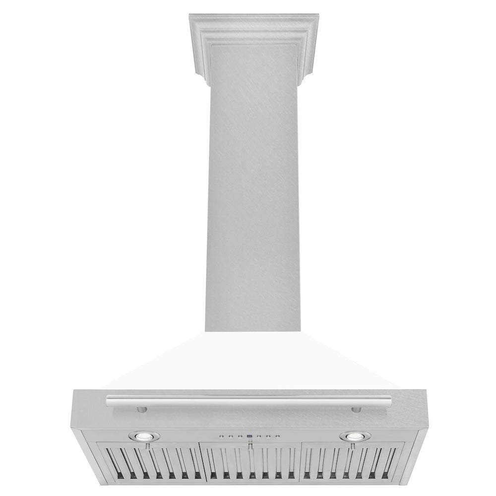 ZLINE 30 in. Convertible Fingerprint Resistant DuraSnow® Stainless Steel Range Hood with White Matte Shell and Stainless Steel Handle (KB4SNX-WM-30)