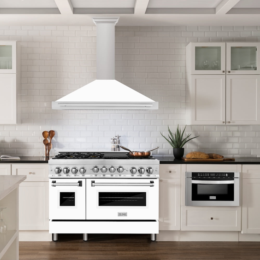 ZLINE 48 in. Convertible Fingerprint Resistant DuraSnow® Stainless Steel Range Hood with White Matte Shell and Stainless Steel Handle (KB4SNX-WM-48)