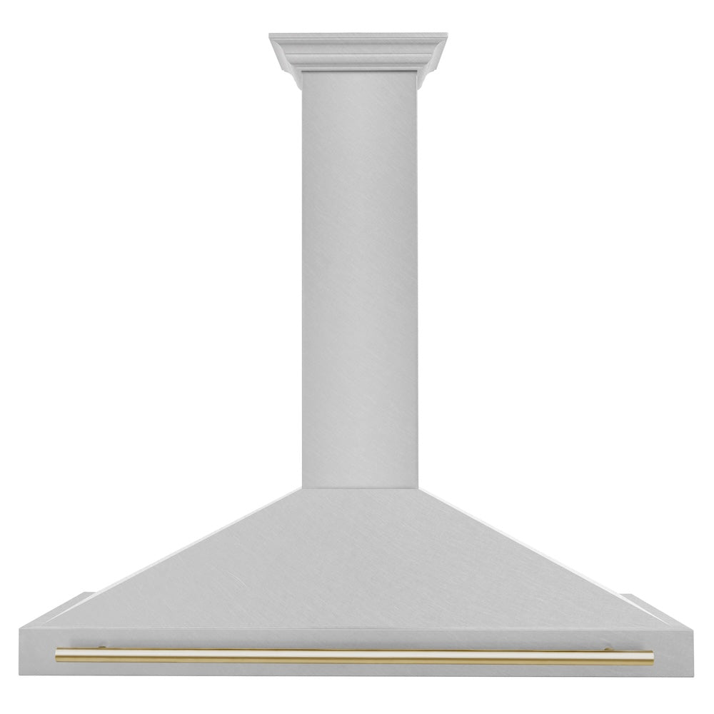 ZLINE 48 in. Autograph Edition Convertible Fingerprint Resistant DuraSnow® Stainless Steel Range Hood with Polished Gold Handle (KB4SNZ-48-G)