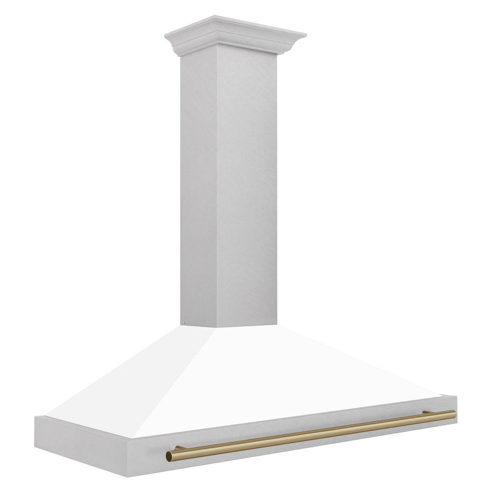 ZLINE 48 in. Autograph Edition Convertible Fingerprint Resistant DuraSnow® Stainless Steel Range Hood with White Matte Shell and Champagne Bronze Handle (KB4SNZ-WM48-CB)