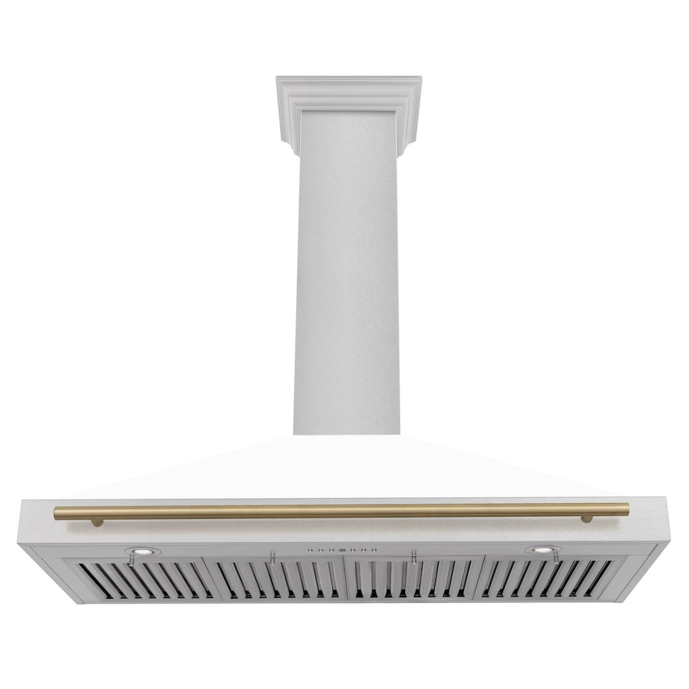ZLINE 48 in. Autograph Edition Convertible Fingerprint Resistant DuraSnow® Stainless Steel Range Hood with White Matte Shell and Champagne Bronze Handle (KB4SNZ-WM48-CB)