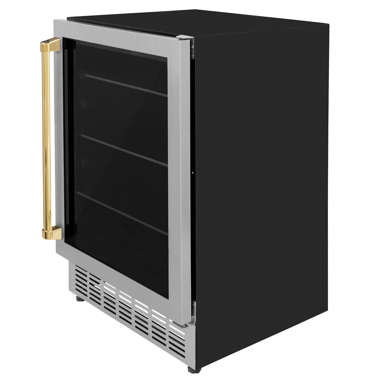 ZLINE 24" Autograph Edition 154 Can Beverage Cooler Fridge with Adjustable Shelves in Stainless Steel with Polished Gold Accents (RBVZ-US-24-G)
