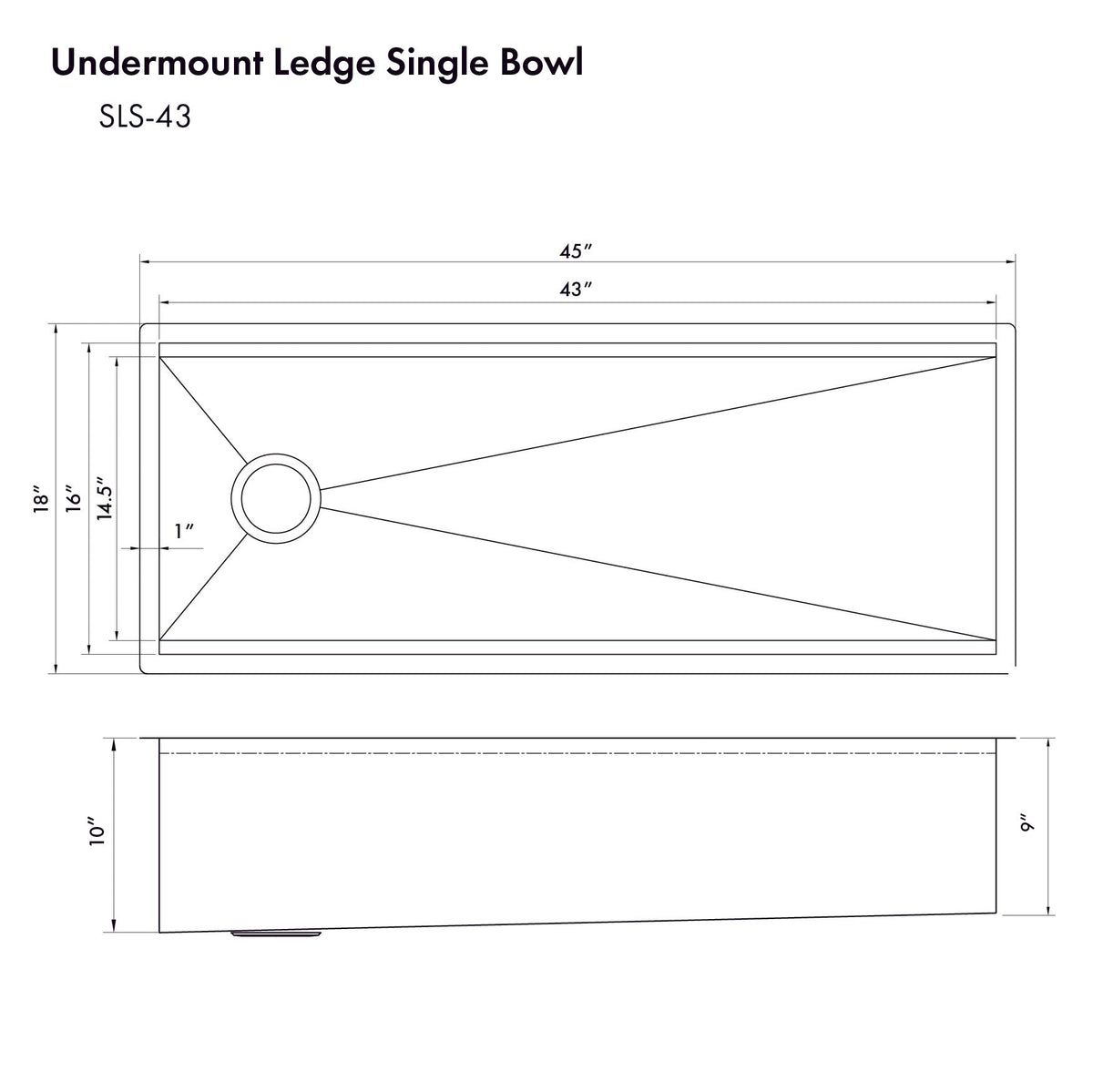 ZLINE 43 in. Garmisch Undermount Single Bowl Satin Stainless Steel Kitchen Sink with Bottom Grid and Accessories (SLS-43S)