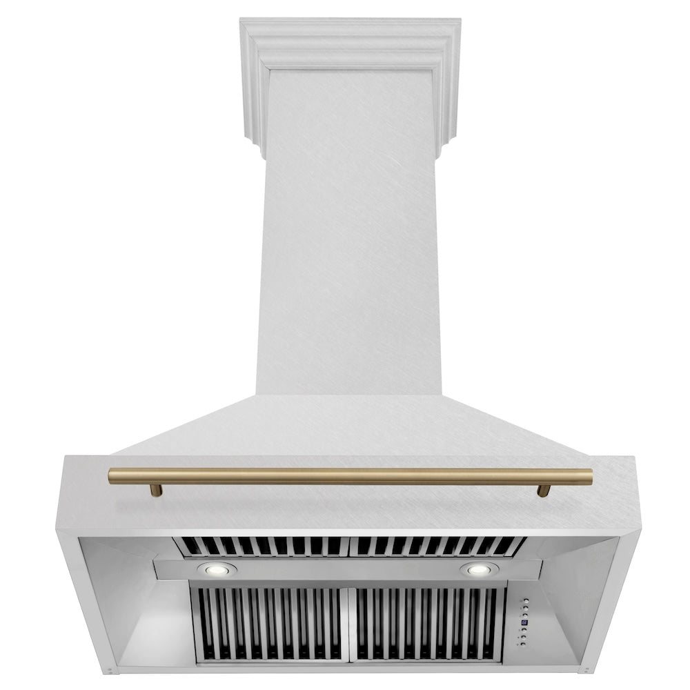 ZLINE Autograph Edition 36" Fingerprint Resistant Stainless Steel Range Hood with Champagne Bronze Handle (8654SNZ-36-CB)