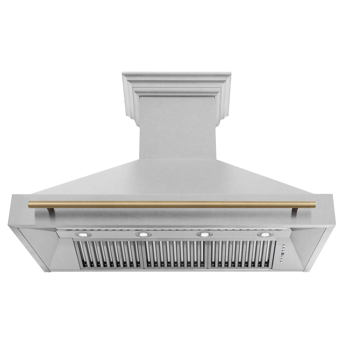 ZLINE Autograph Edition 48" Fingerprint Resistant Stainless Steel Range Hood with Champagne Bronze Handle (8654SNZ-48-CB)