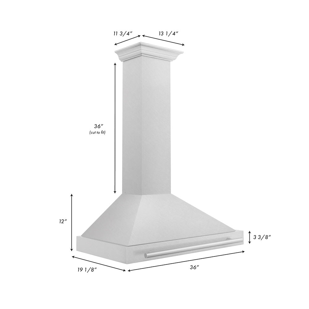 ZLINE 36 in. Convertible Fingerprint Resistant DuraSnow® Stainless Steel Range Hood with Stainless Steel Handle (KB4SNX-36)