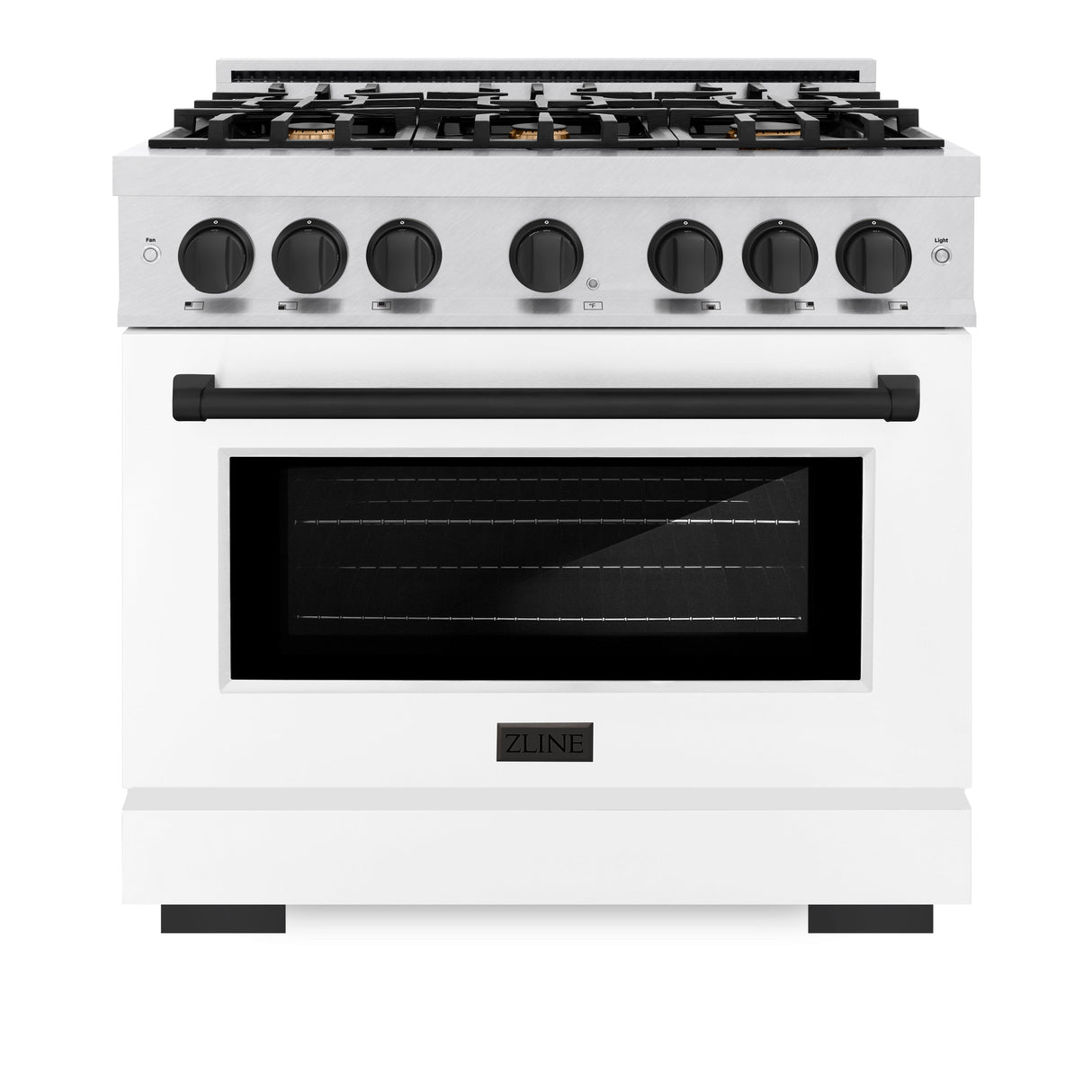 ZLINE Autograph Edition 36 in. 5.2 cu. ft. Select Dual Fuel Range with 6 Burner Gas Cooktop and Electric Convection Oven in Satin Stainless Steel with White Matte Door and Matte Black Accents (HDRSZ-WM-36-MB)