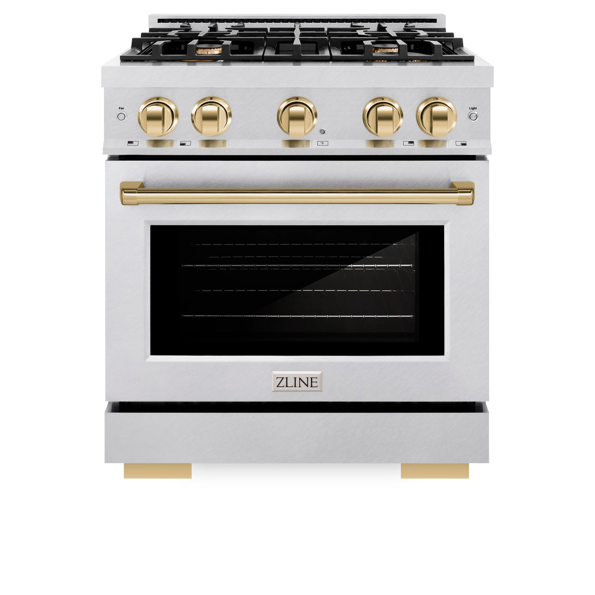 ZLINE Autograph Edition 30 in. 4.2 cu. ft. Select Gas Range with 4 Burner Cooktop and Convection Gas Oven in Satin Stainless Steel and Polished Gold Accents (HGRSZ-30-G)