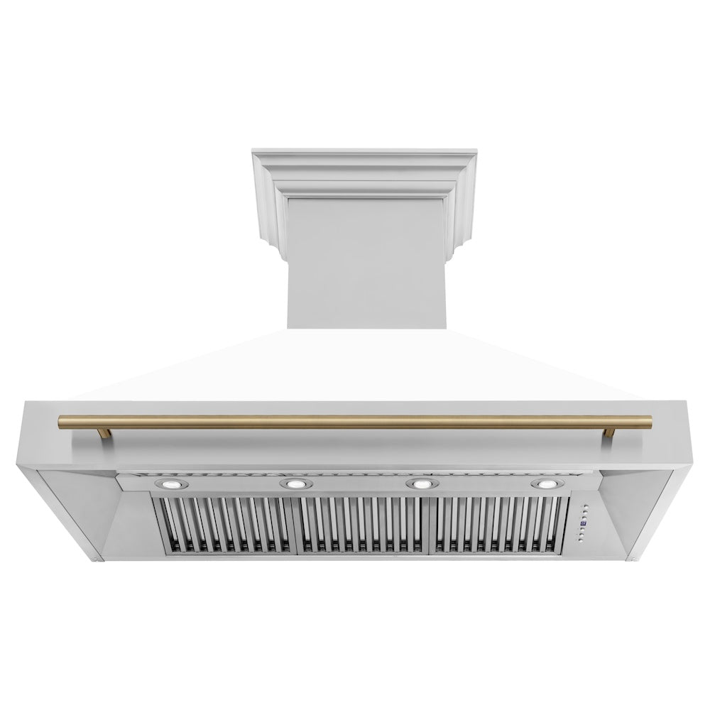 ZLINE Autograph Edition 48" Stainless Steel Range Hood with White Matte Shell and Champagne Bronze Handle (8654STZ-WM48-CB)