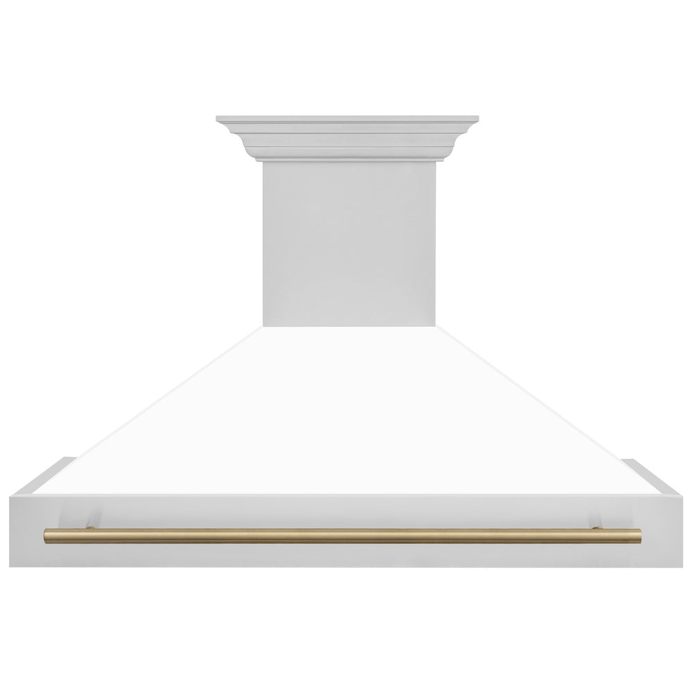ZLINE Autograph Edition 48" Stainless Steel Range Hood with White Matte Shell and Champagne Bronze Handle (8654STZ-WM48-CB)