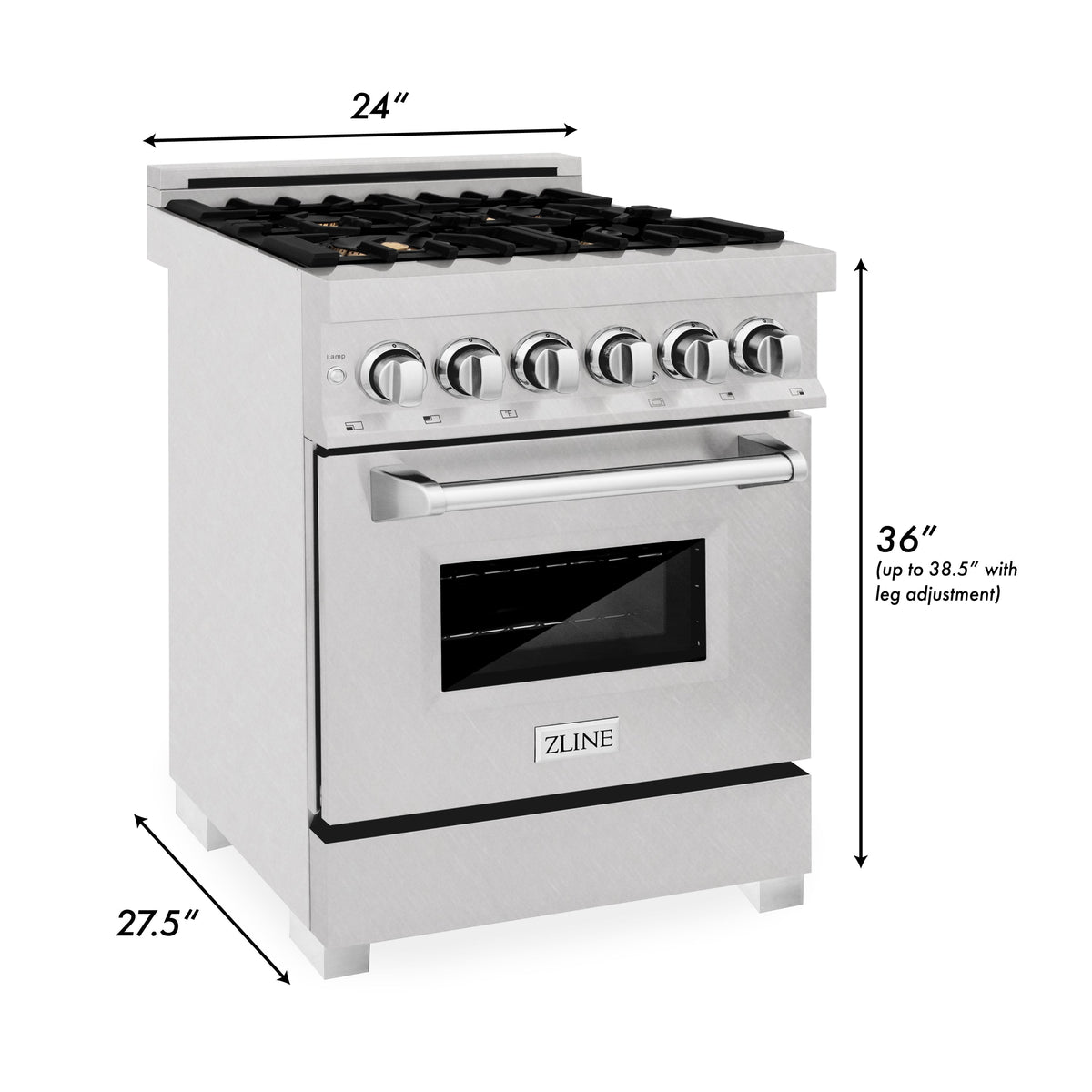 ZLINE 24 in. 2.8 cu. ft. Legacy Dual Fuel Range with Gas Cooktop and Electric Convection Oven in Satin Stainless Steel with 4 Brass Burners (RAS-SN-BR-24)