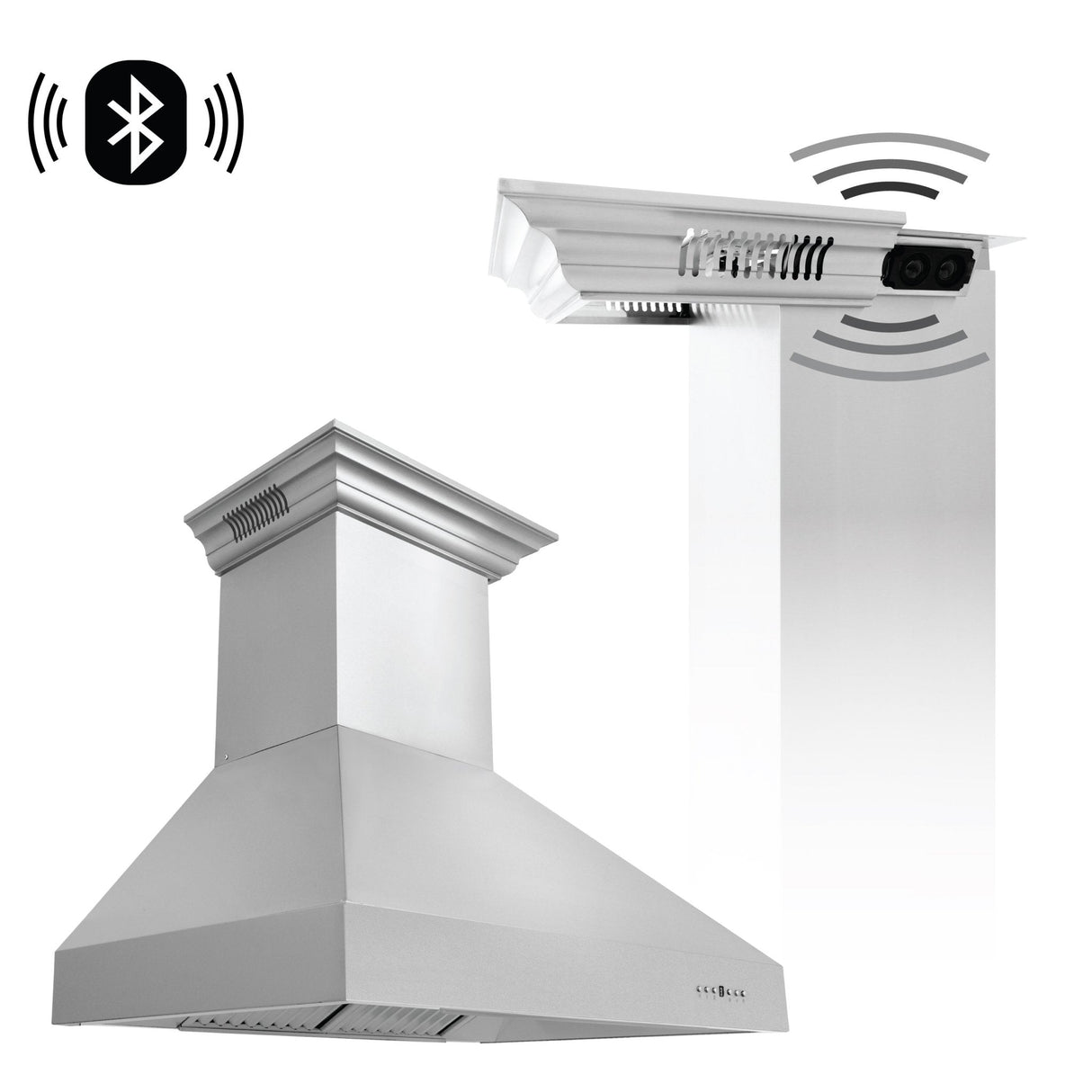 36" ZLINE CrownSound™Ducted Vent Wall Mount Range Hood in Stainless Steel with Built-in Bluetooth Speakers (667CRN-BT-36)