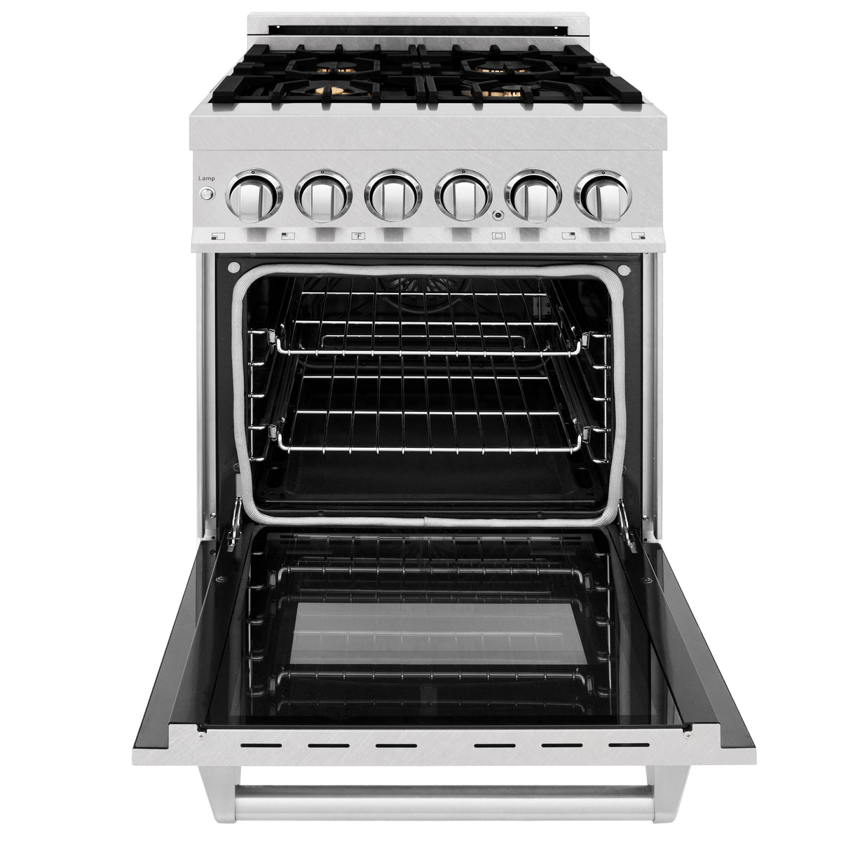 ZLINE 24 in. 2.8 cu. ft. Legacy Dual Fuel Range with Gas Cooktop and Electric Convection Oven in Satin Stainless Steel with 4 Brass Burners (RAS-SN-BR-24)