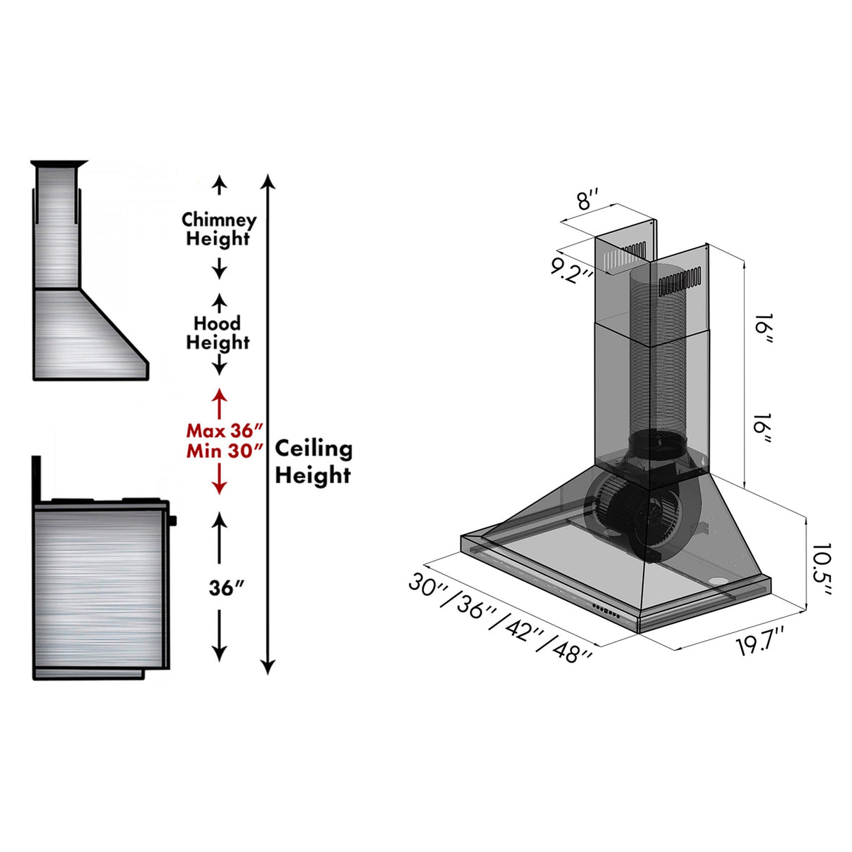 ZLINE 48" Convertible Vent Wall Mount Range Hood in Stainless Steel with Crown Molding (KBCRN-48)