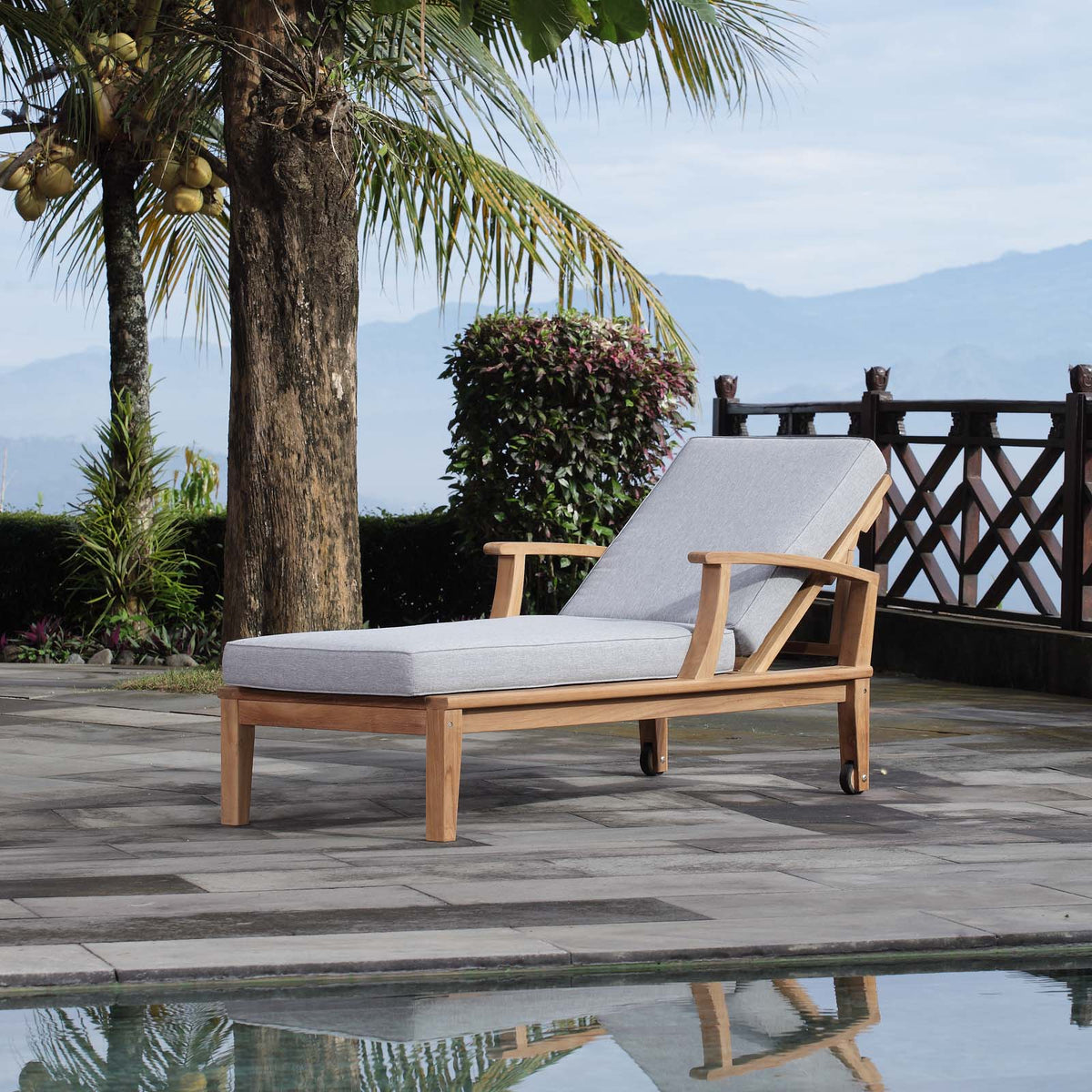 Marina Outdoor Patio Teak Single Chaise - BUILDMYPLACE