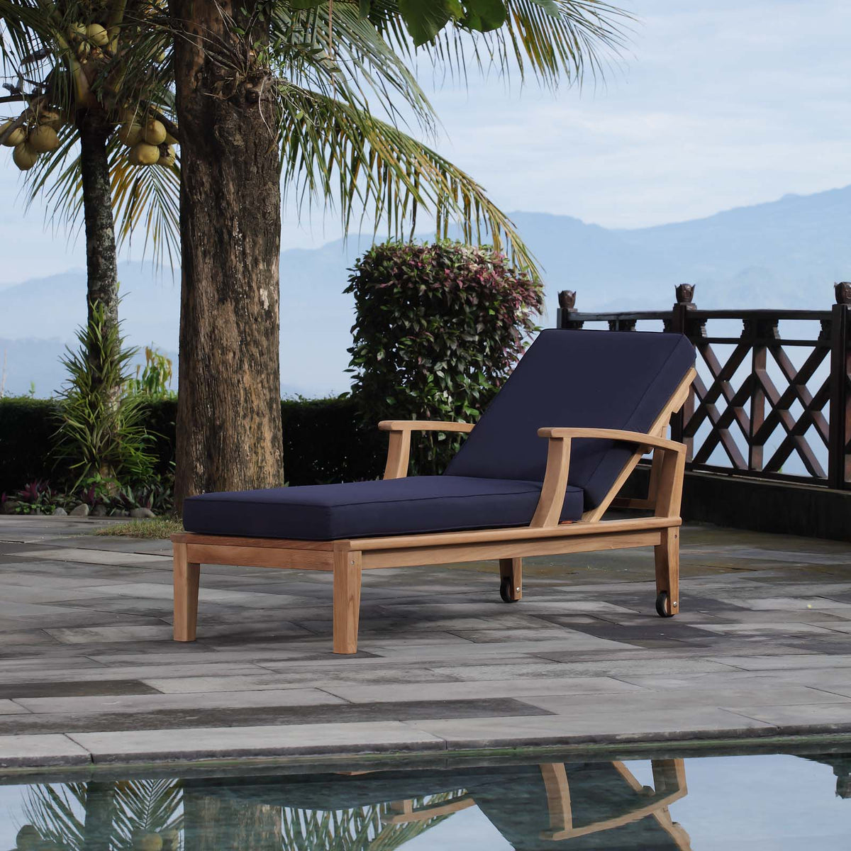 Marina Outdoor Patio Teak Single Chaise - BUILDMYPLACE