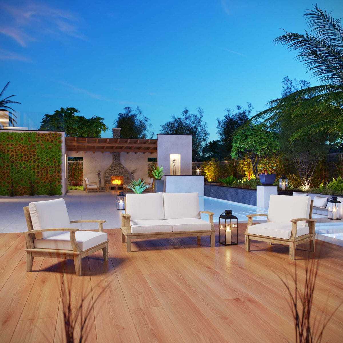 Marina 3 Piece one Sofa Outdoor Patio Teak Set - BUILDMYPLACE