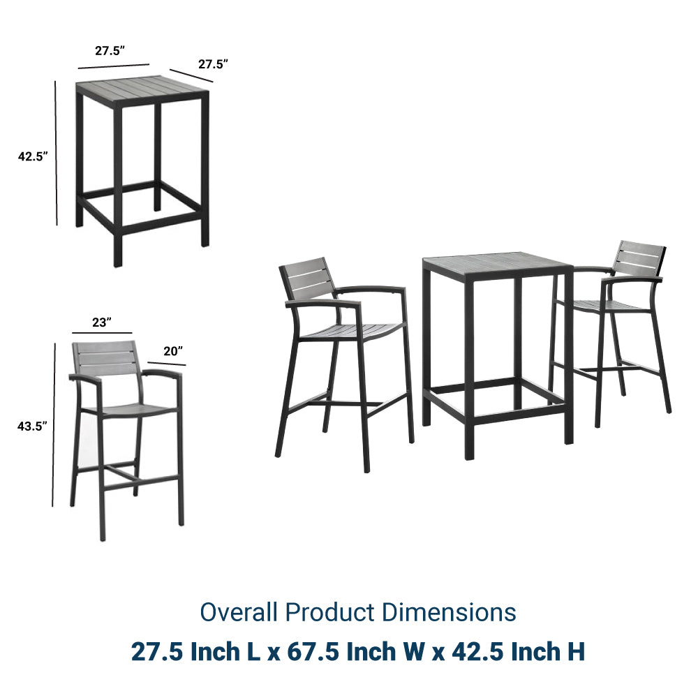 Maine 3 Piece 2 Bar Stool Outdoor Patio Dining Set - BUILDMYPLACE