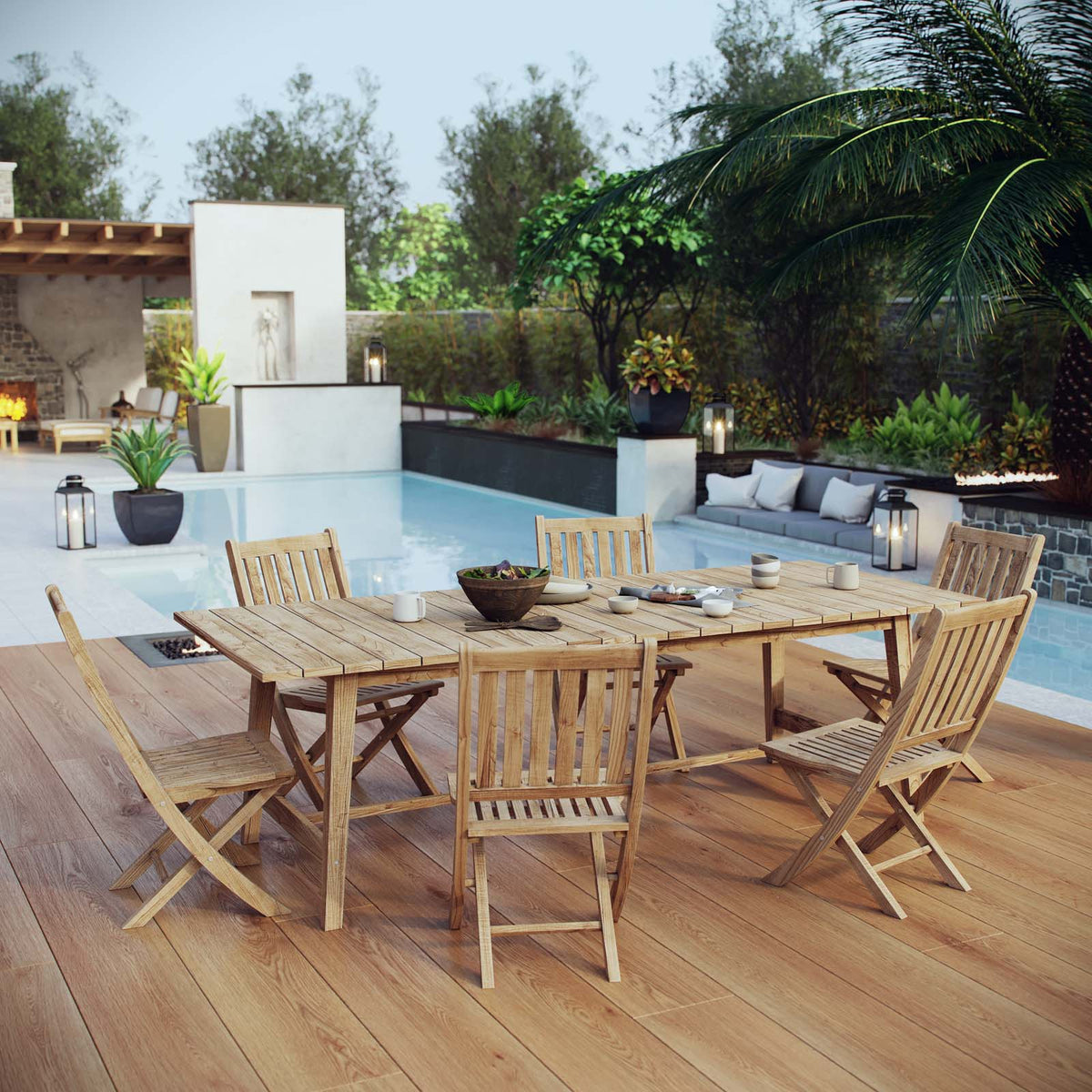 Marina Outdoor Patio Teak Outdoor Dining Set With One Dorset Table - BUILDMYPLACE