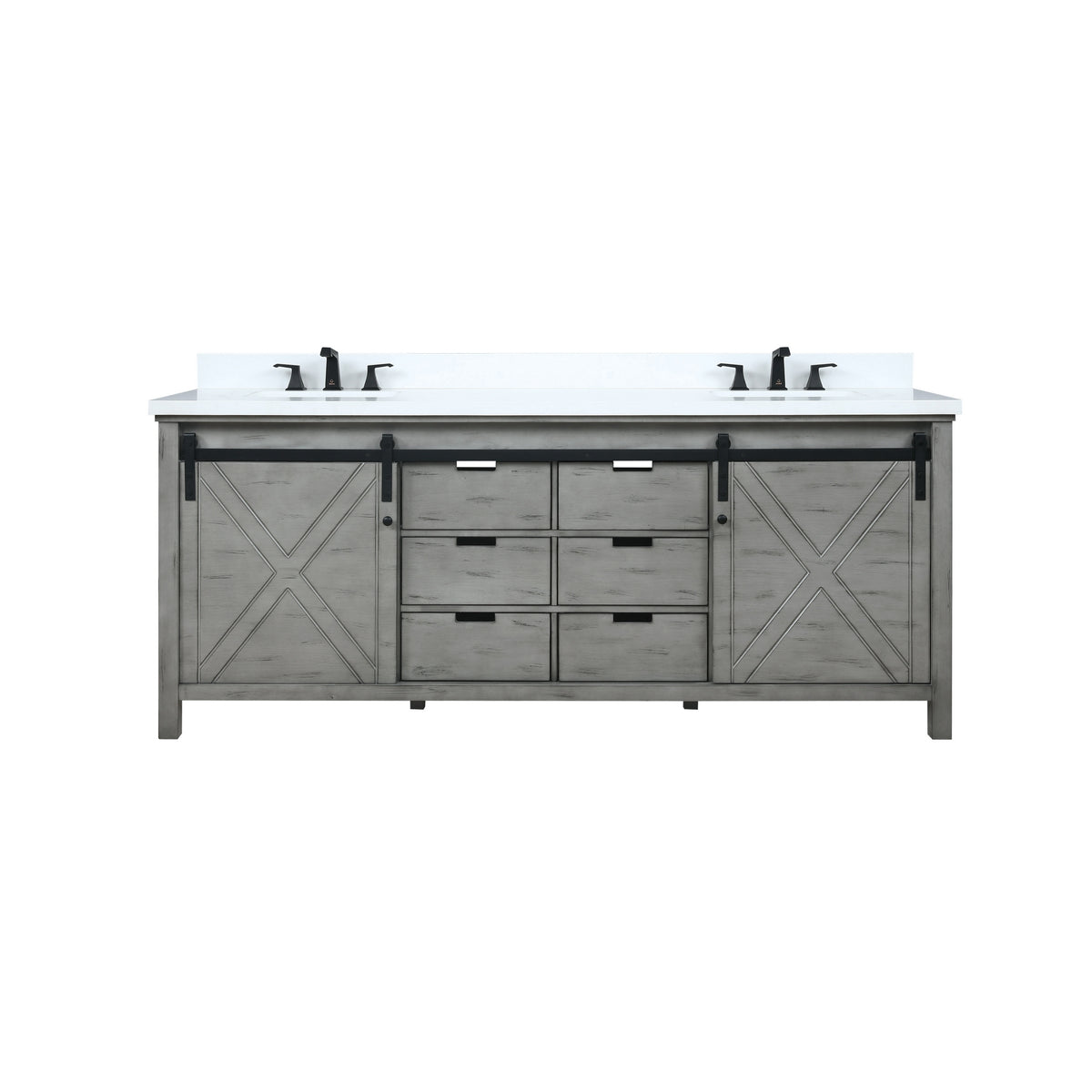 Marsyas 80" Ash Grey Double Vanity Ash Grey, White Quartz Top, White Square Sinks and 30" Mirrors w/ Faucets