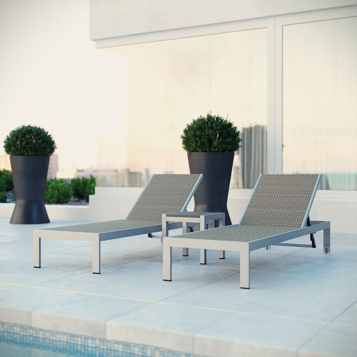 Shore 3 Piece Outdoor Patio Aluminum With Chaise Set - BUILDMYPLACE