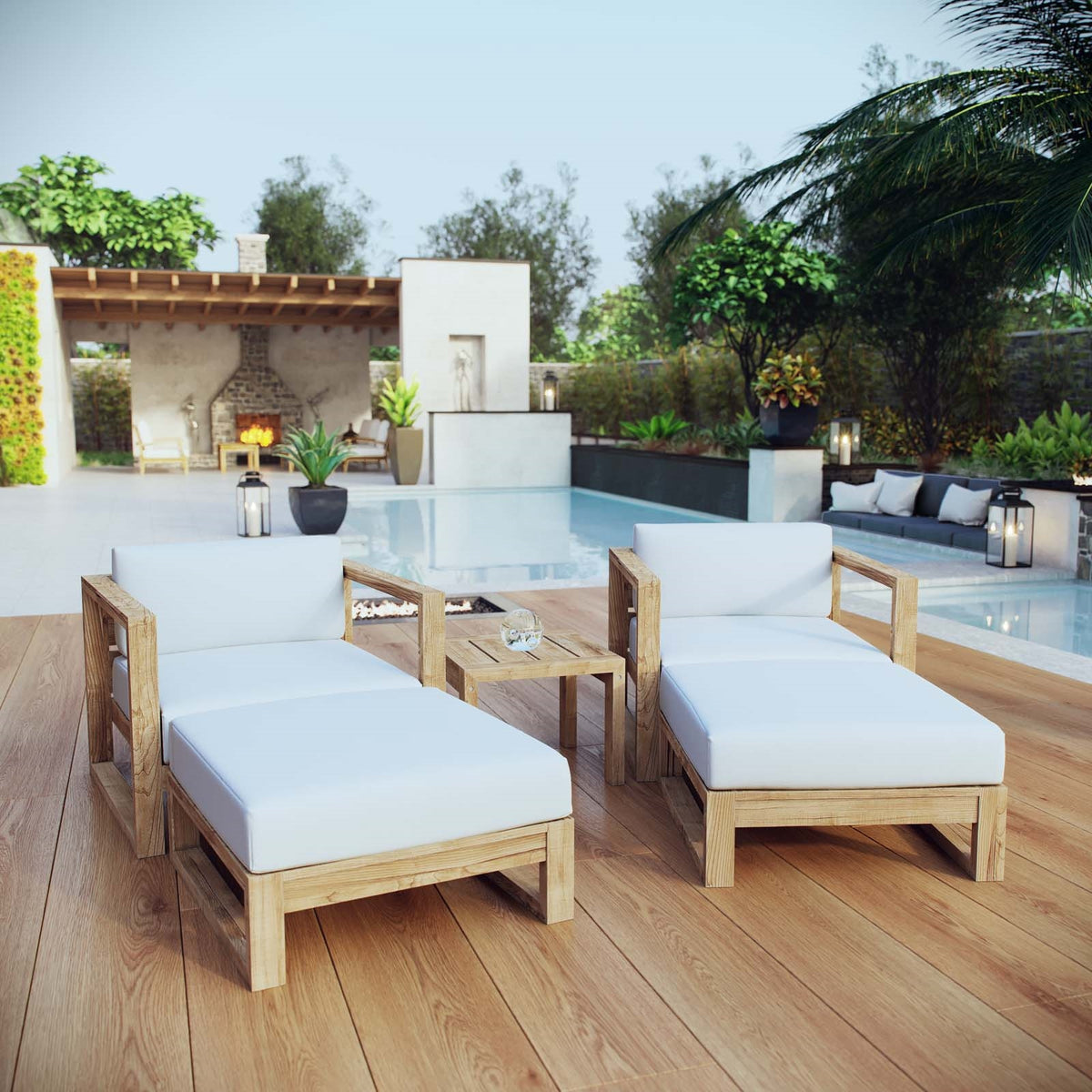 Upland 5 Piece Outdoor Patio Teak Set - BUILDMYPLACE