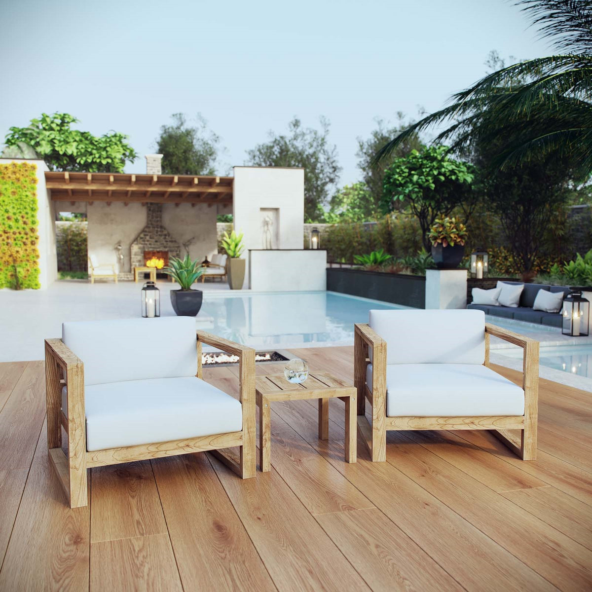 Upland 3 Piece 2 Seater Outdoor Patio Teak Set With Upland Side Table - BUILDMYPLACE