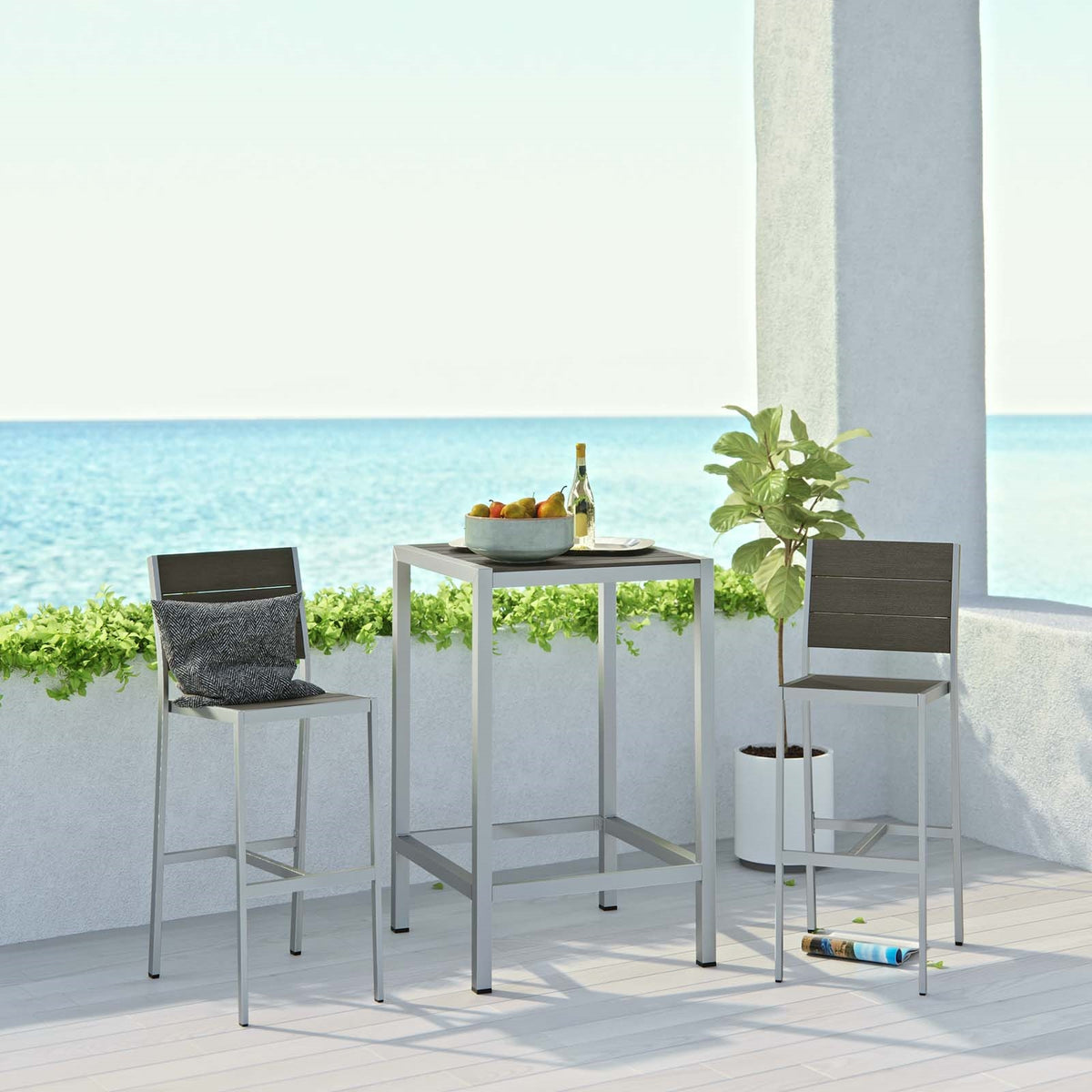 Shore 3 Piece 2 Seater Outdoor Patio Aluminum Outdoor Pub Set - BUILDMYPLACE