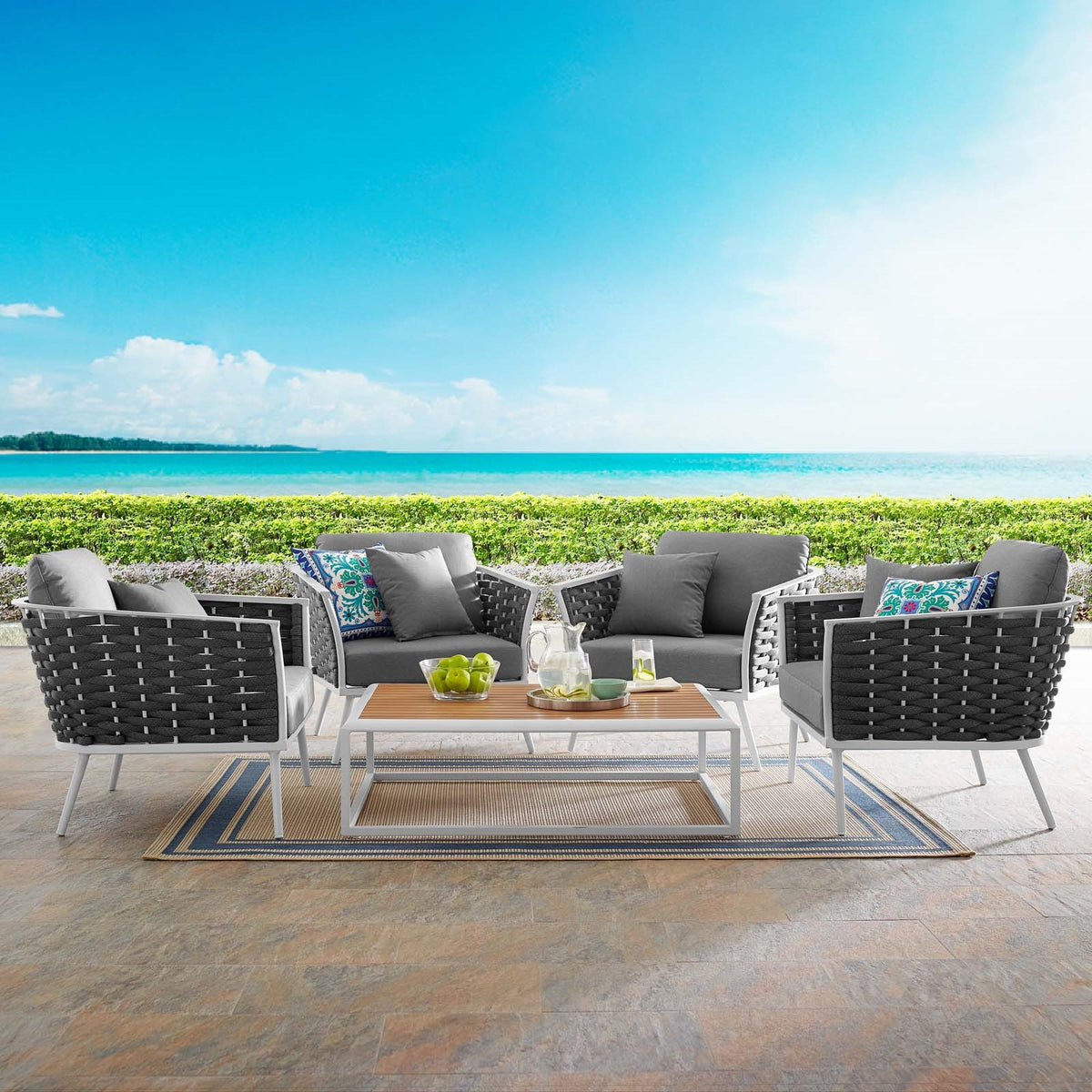 Stance 5 Piece 4 Seater Outdoor Patio Aluminum Sectional Sofa Set - BUILDMYPLACE