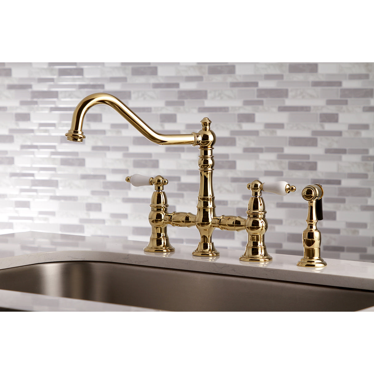 Restoration 8" Bridge Kitchen Faucet With Sprayer